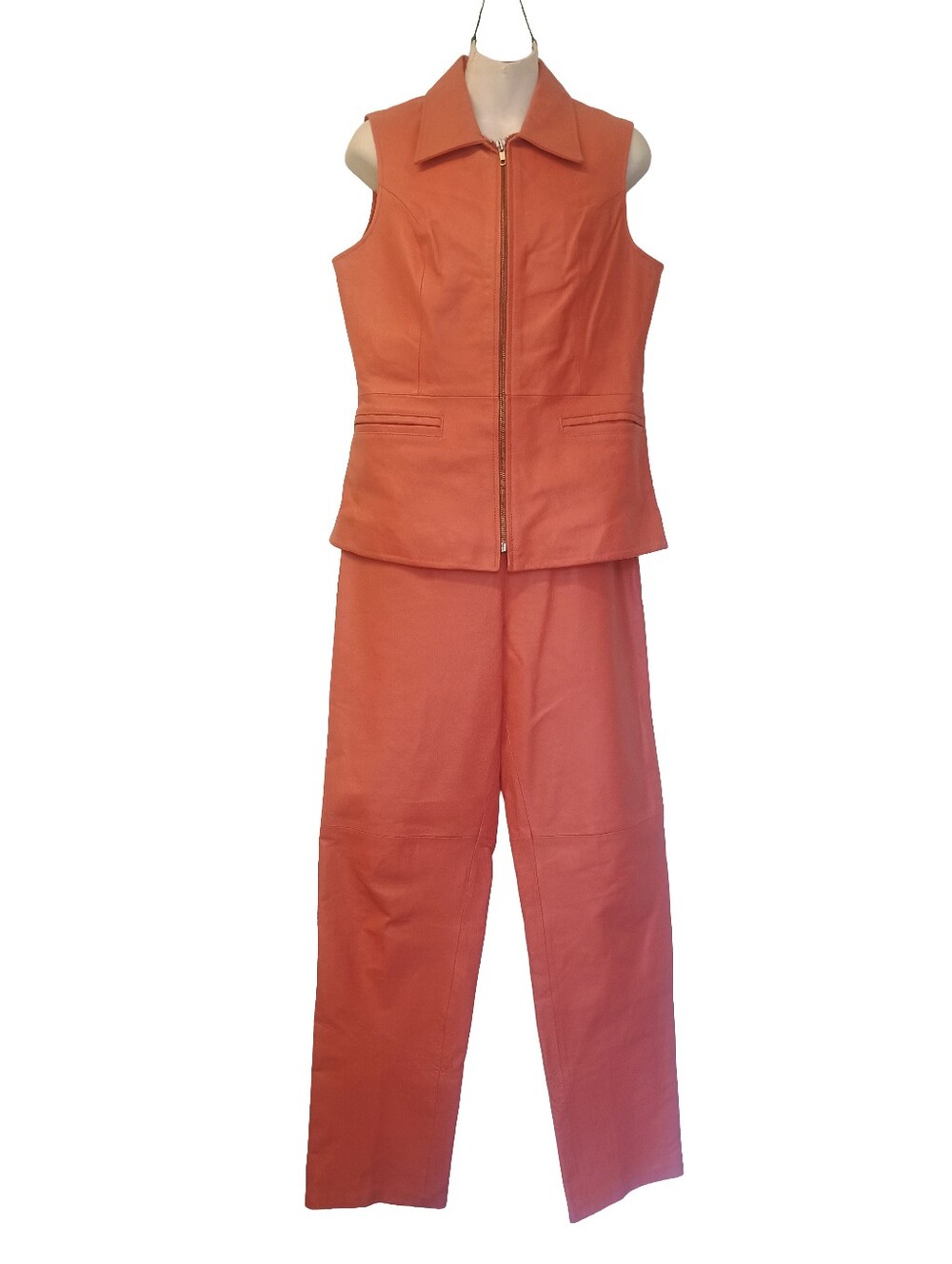 Metrostyle Coral 2pcs Leather Pants and Vest Women's Size: 8